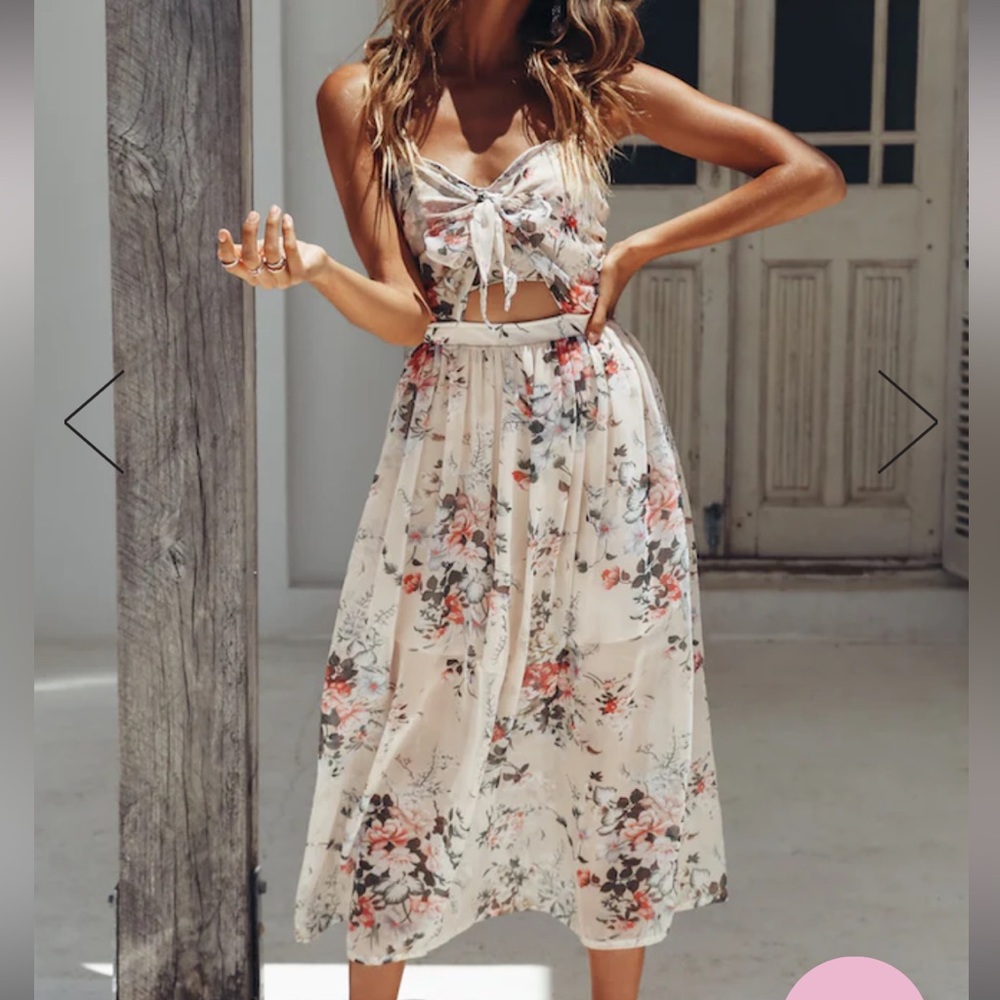 Hello Molly Floral Midi Dress - White and Pink